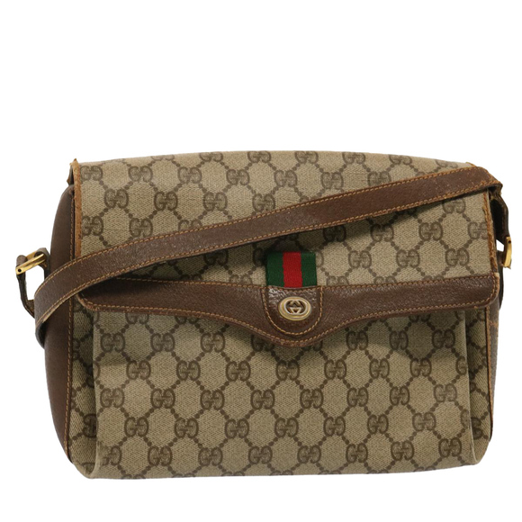 GUCCI GG Supreme Web Sherry Line Shoulder Bag PVC Beige 904 02 084 Auth 73034 - Picture 1 of 16
